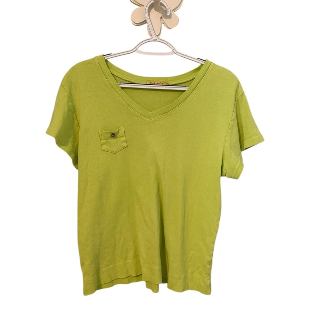 Fresh‎ Produce T-Shirt Women's Extra Large Green V-Neck Pocket Tee Solid Basic